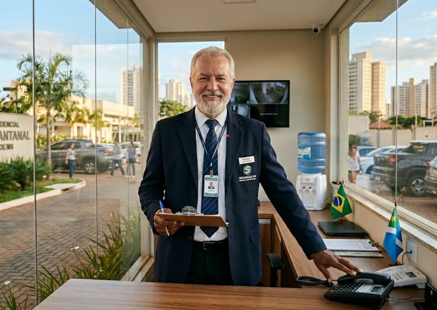 Porteiro trabalhando no condomínio