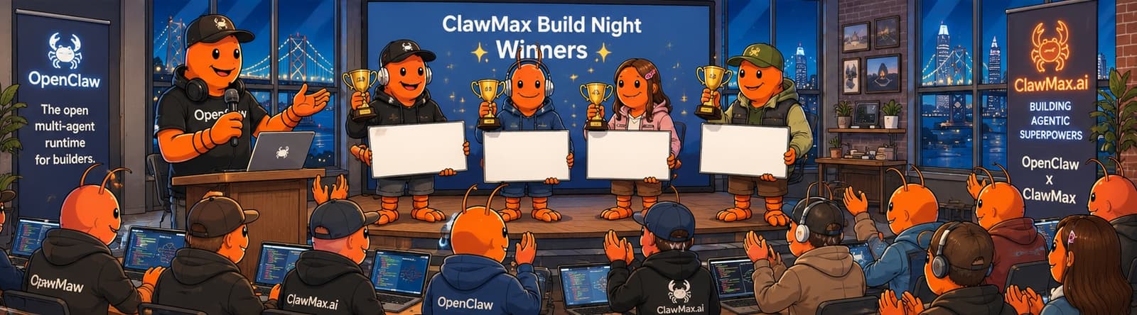 ClawMax Build Night winners and community celebration