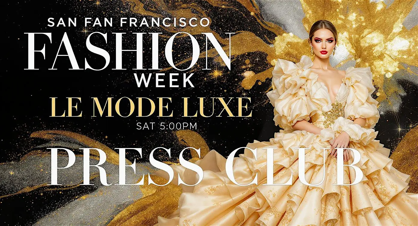 LE MODE LUXE — gold San Francisco Fashion Week artwork at Press Club