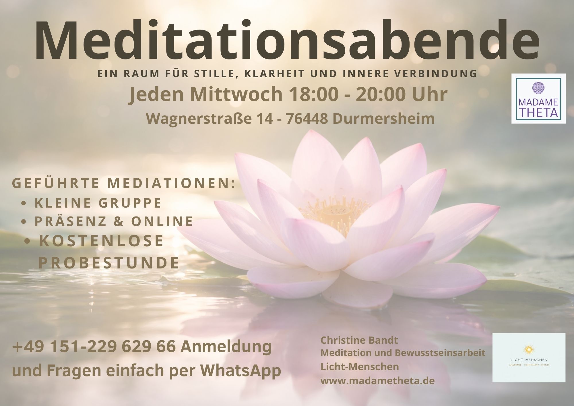 Meditationen jeden Mittwoch 18:30 Uhr 