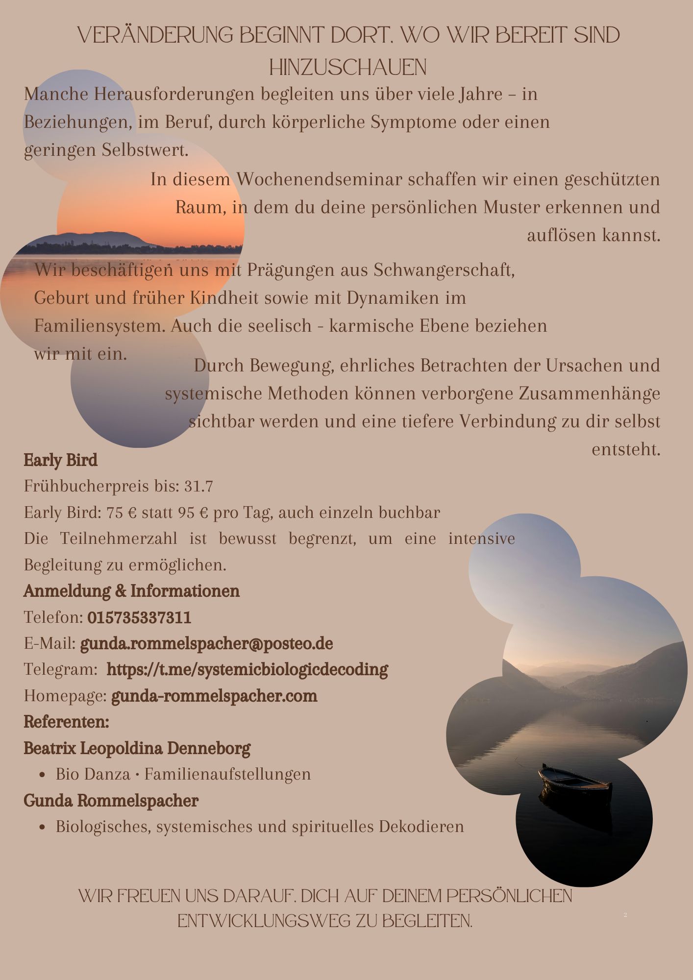 Ein Plakat mit zusätzlichen Informationen über das Wochenendseminar und seine angebotenen Themen.