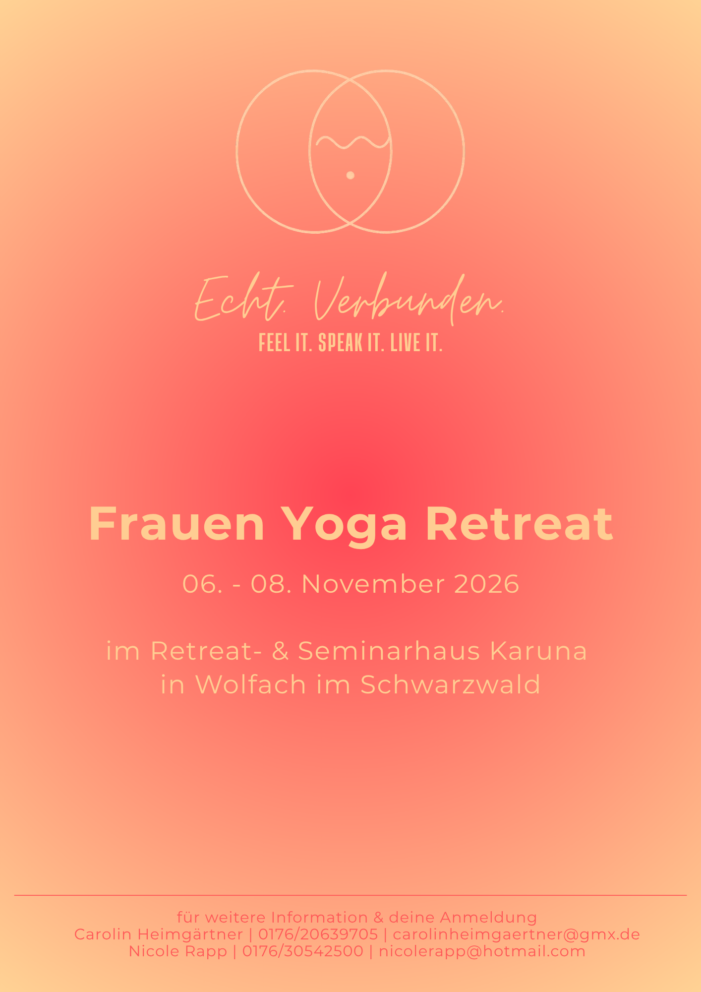 Frauen Yoga Retreat "Echt. Verbunden. FEEL IT.SPEAK IT. LIVE IT."