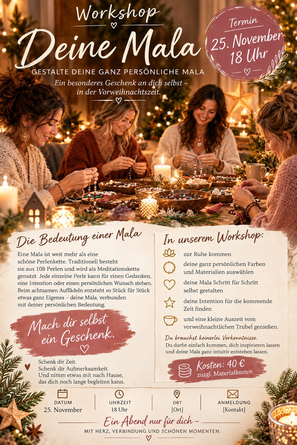 In der Vorweihnachtszeit darf es auch einmal um dich gehen.  Um Innehalten, bewusstes Gestalten und darum, etwas mit den eigenen Händen zu erschaffen, das dich begleiten darf.