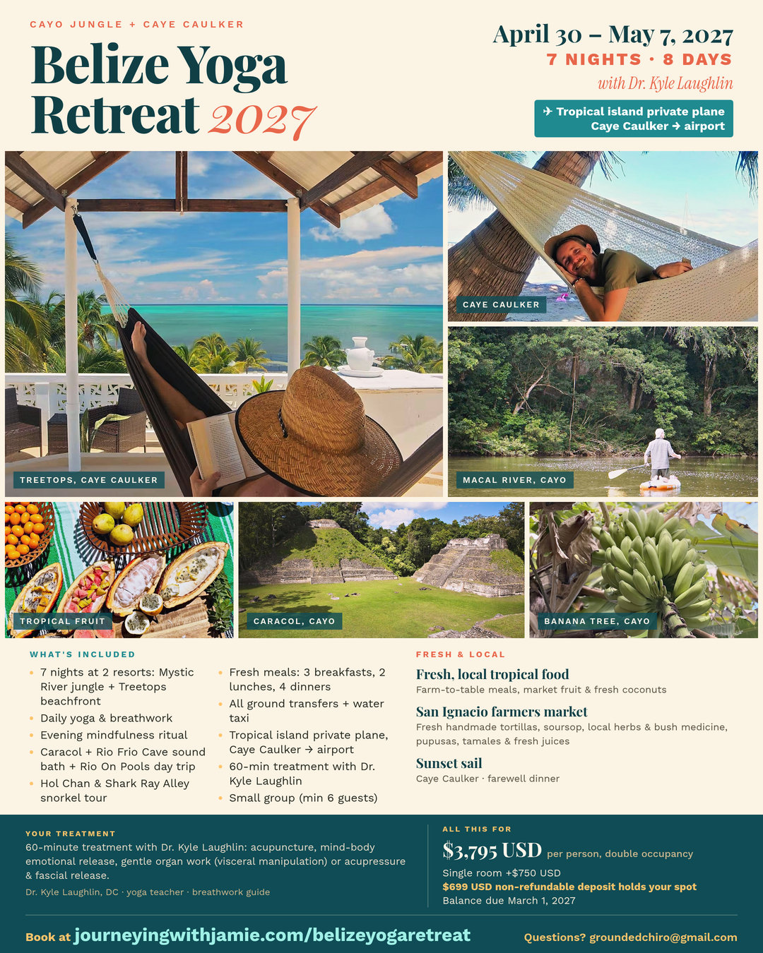 Belize Yoga Retreat 2027: Jungle & Island (Cayo + Caye Caulker), Apr 30 – May 7
