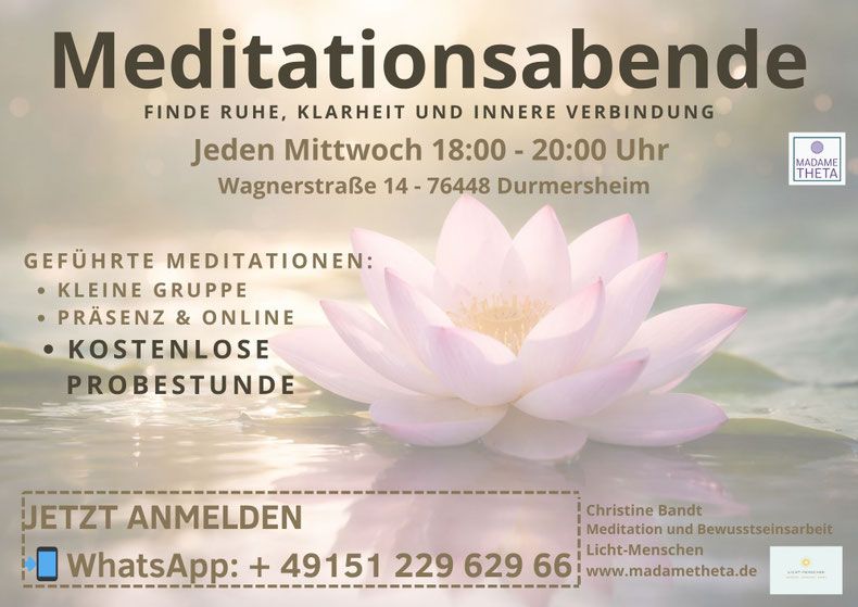 Wöchentlich Mittwoch 19 Uhr Meditationen kostenlos