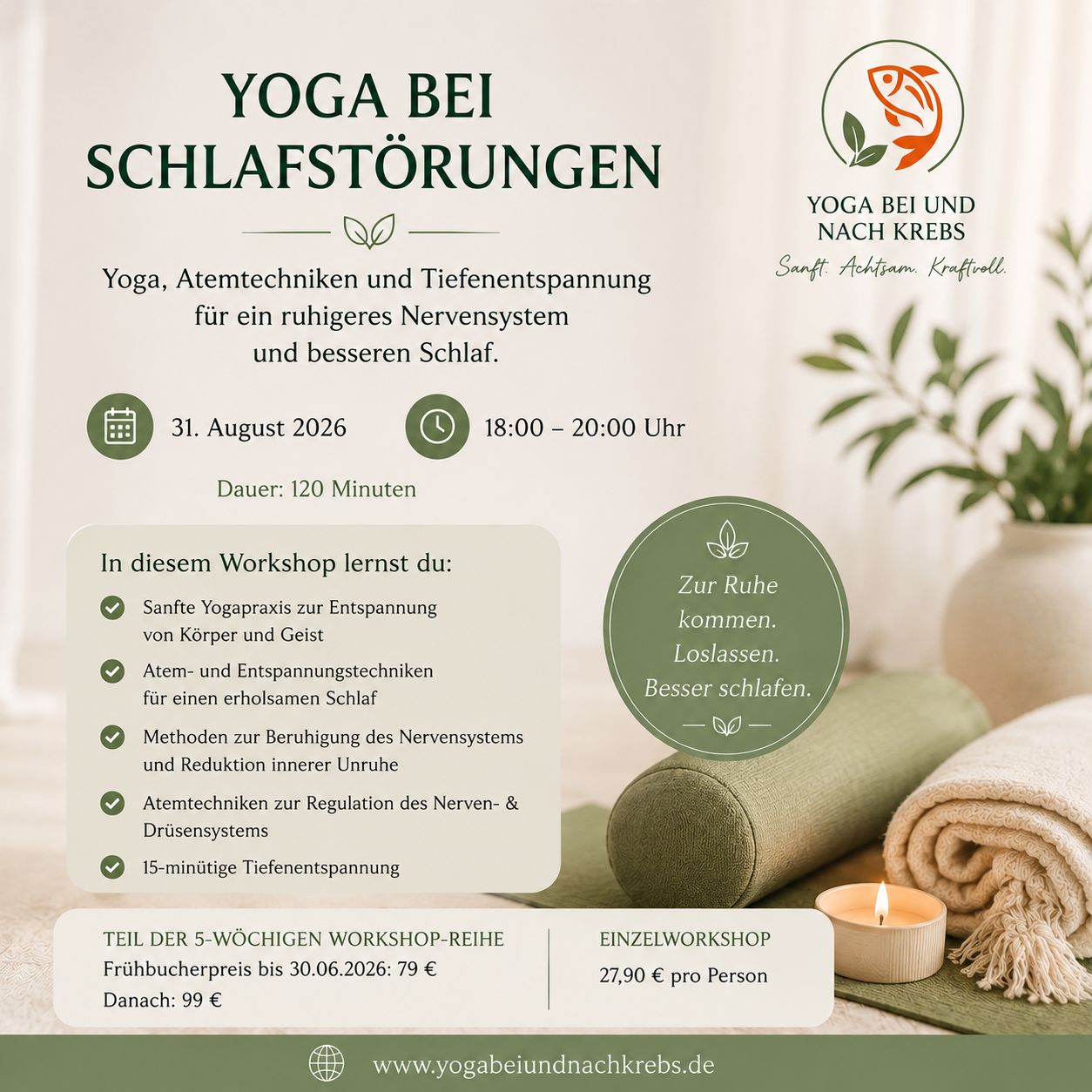 Einzeltermin: Besser Schlafen Workshop-Reihe: Yoga bei und nach Krebs 31.08.2026, photo 1