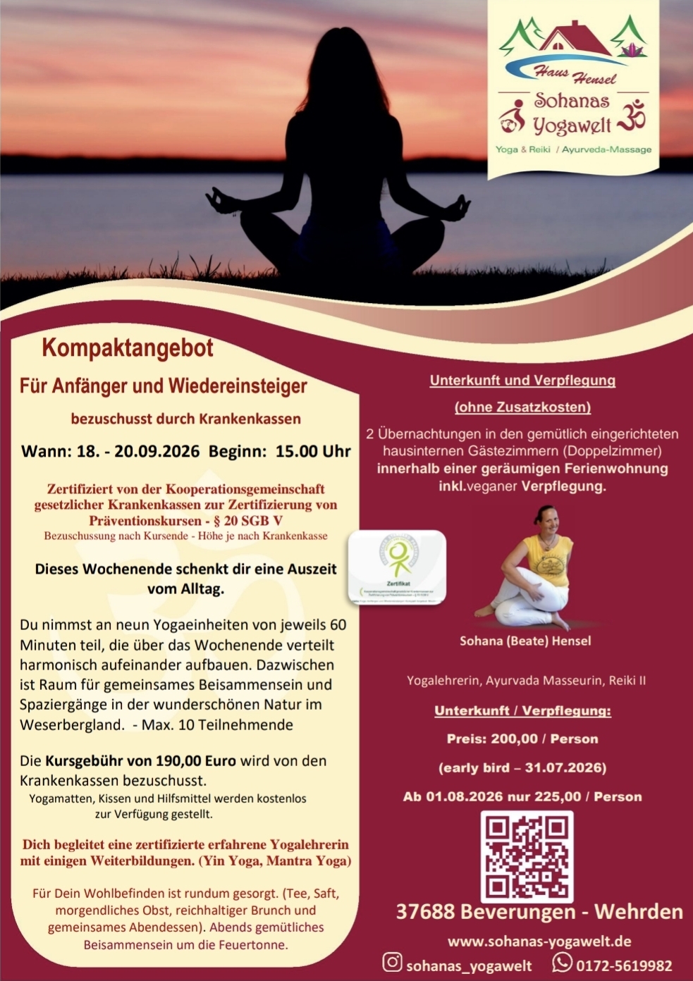 Yoga-Retreat - ein Wochenende im Weserbergland (Krankenkassen bezuschusst)