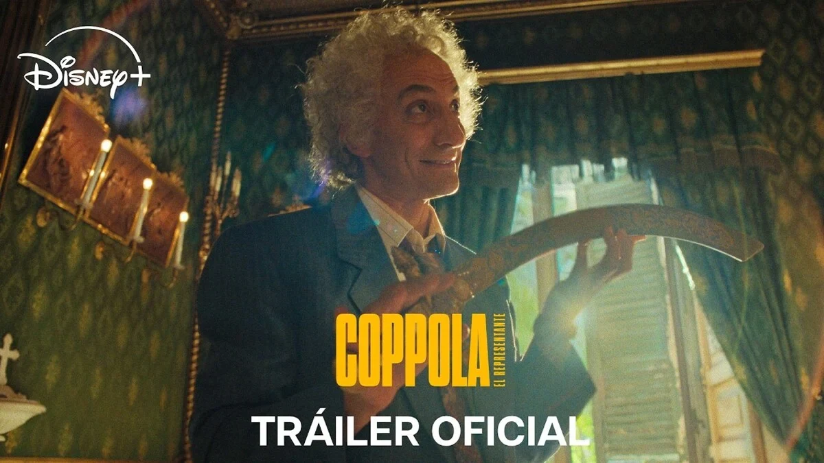 Juan Minujín como Coppola en un salón antiguo, con el logo de la serie y el texto «Tráiler oficial»
