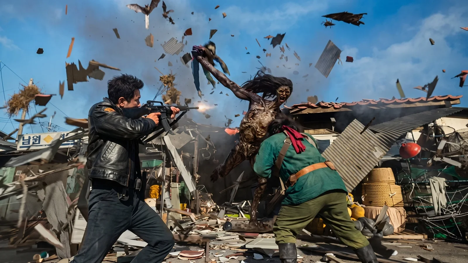 Escena de acción con explosión y escombros en Hope: El primer impacto