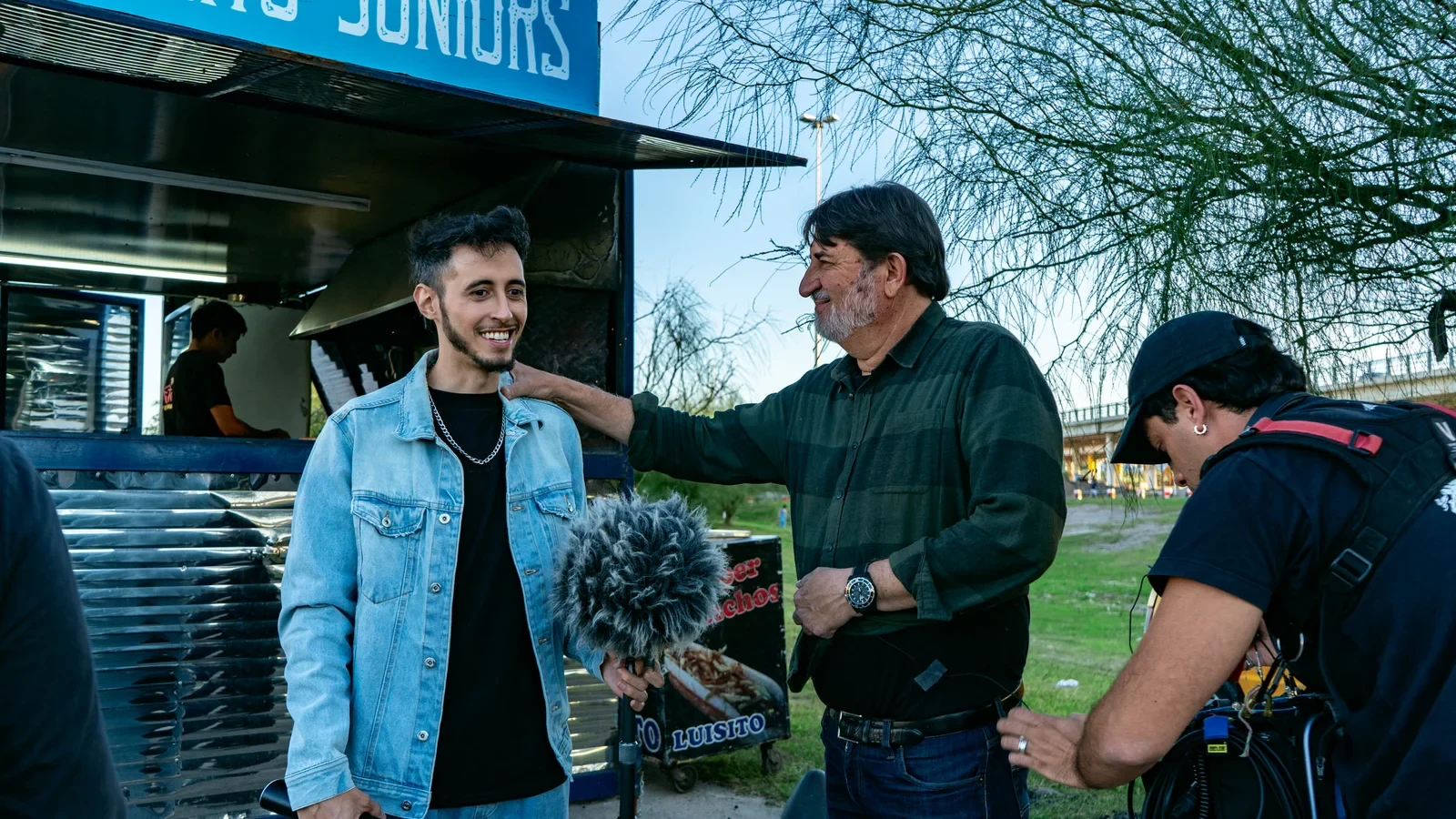 Eddie Frari y el Flaco Pailos durante el rodaje de CordobeCes, la película