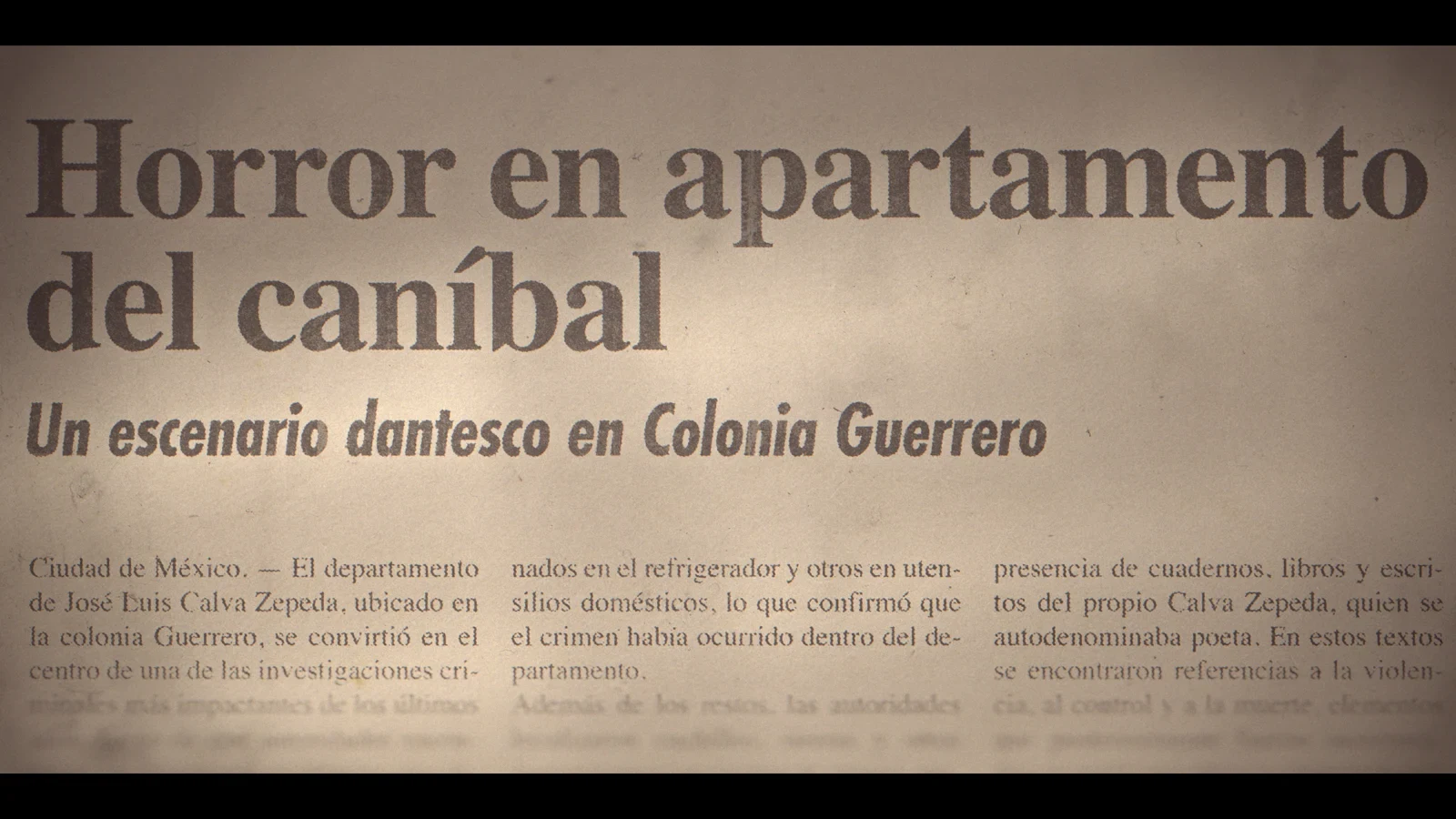 Recorte de prensa del caso del caníbal de la colonia Guerrero