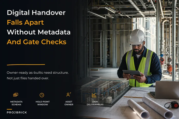 A pragmatic digital‑handover lifecycle: metadata, asset tags and gated acceptance for owner‑ready as‑builts