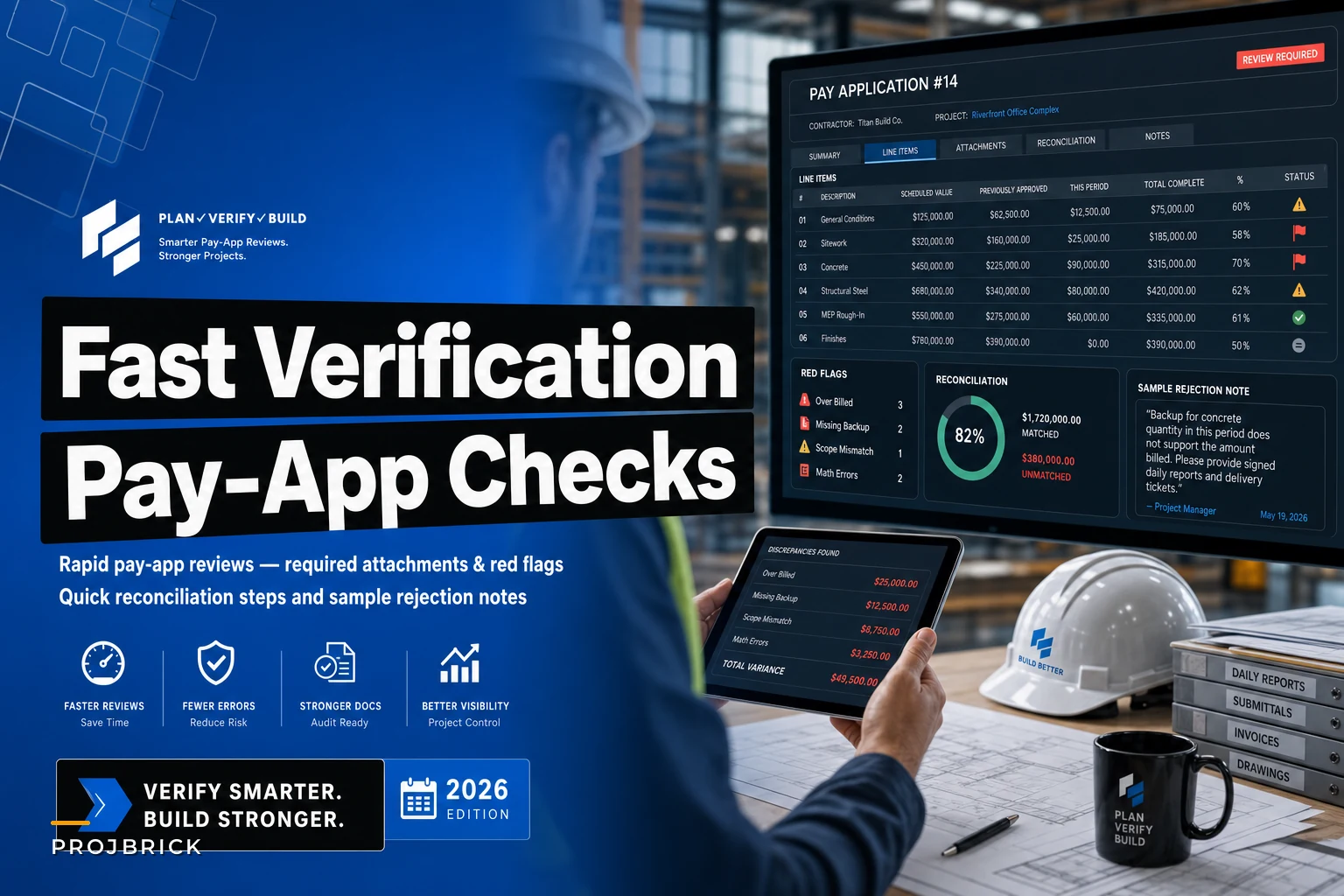 Fast pay-app verification checklist for PMs: red flags, quick reconciliation and sample rejection notes