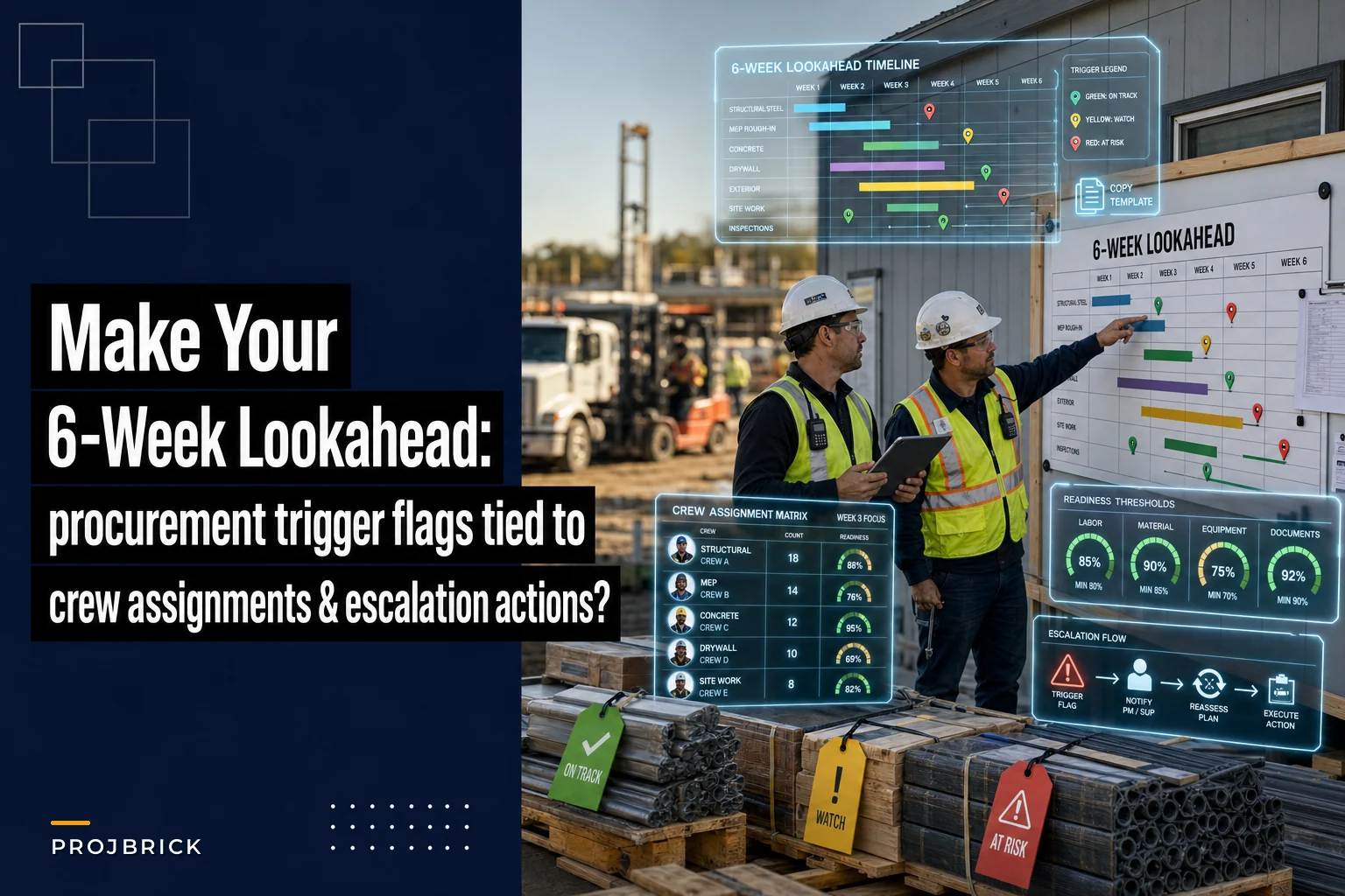 Make your 6‑week lookahead actionable: procurement trigger flags tied to crew assignments and escalation actions