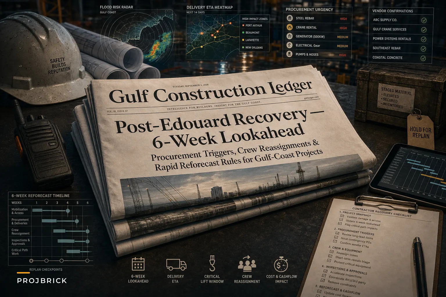 Post‑Edouard Recovery Checklist: 6‑Week Lookahead, Procurement Triggers and Crew Moves for Gulf‑Coast Projects