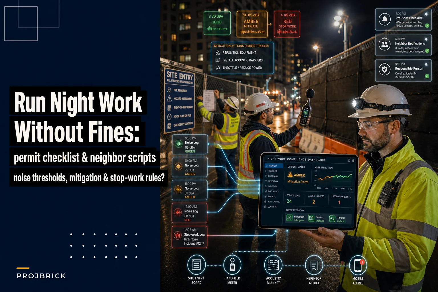 Run night work without fines: a city noise‑curfew packet with permits, neighbor scripts and monitoring rules