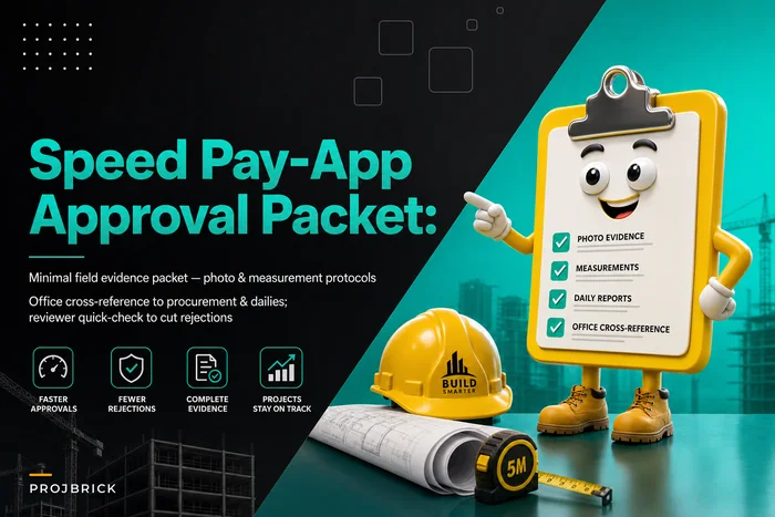 Speed pay‑app approvals: a minimal field evidence packet with photo and measurement protocols plus an office cross‑reference table
