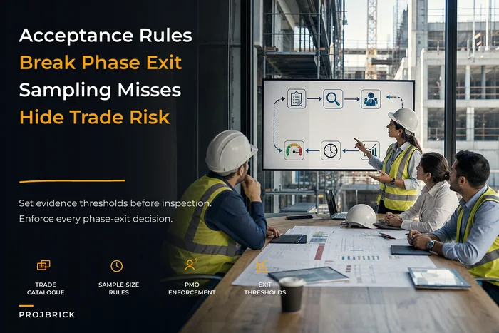 Trade-acceptance governance and phase-exit sampling rules for PMOs