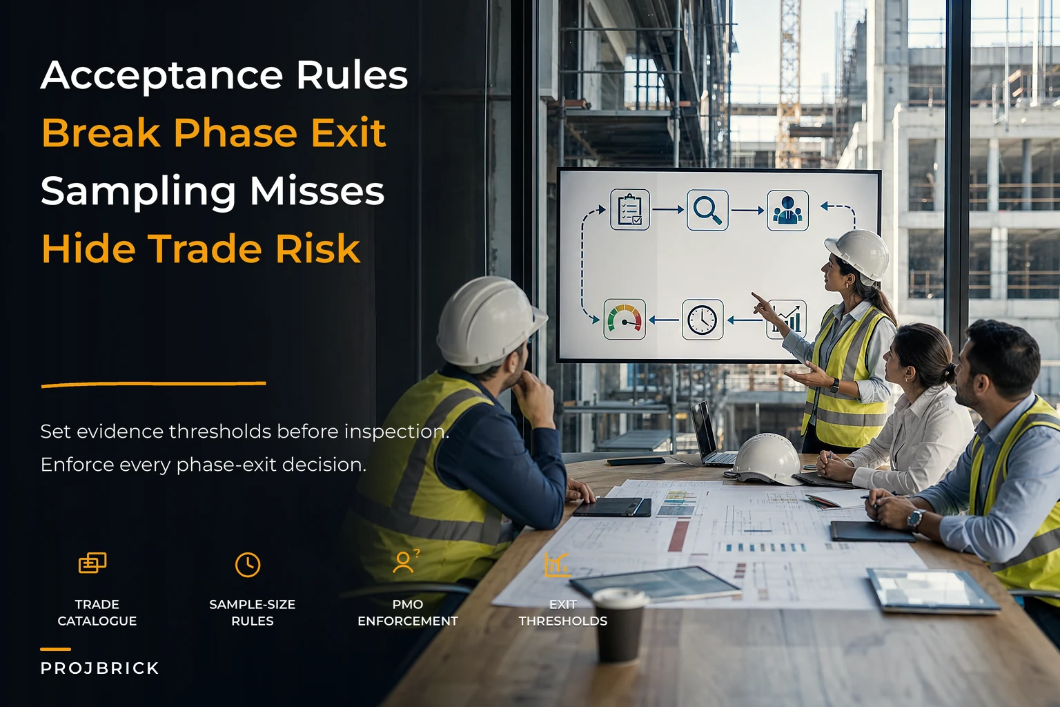Trade-acceptance governance and phase-exit sampling rules for PMOs