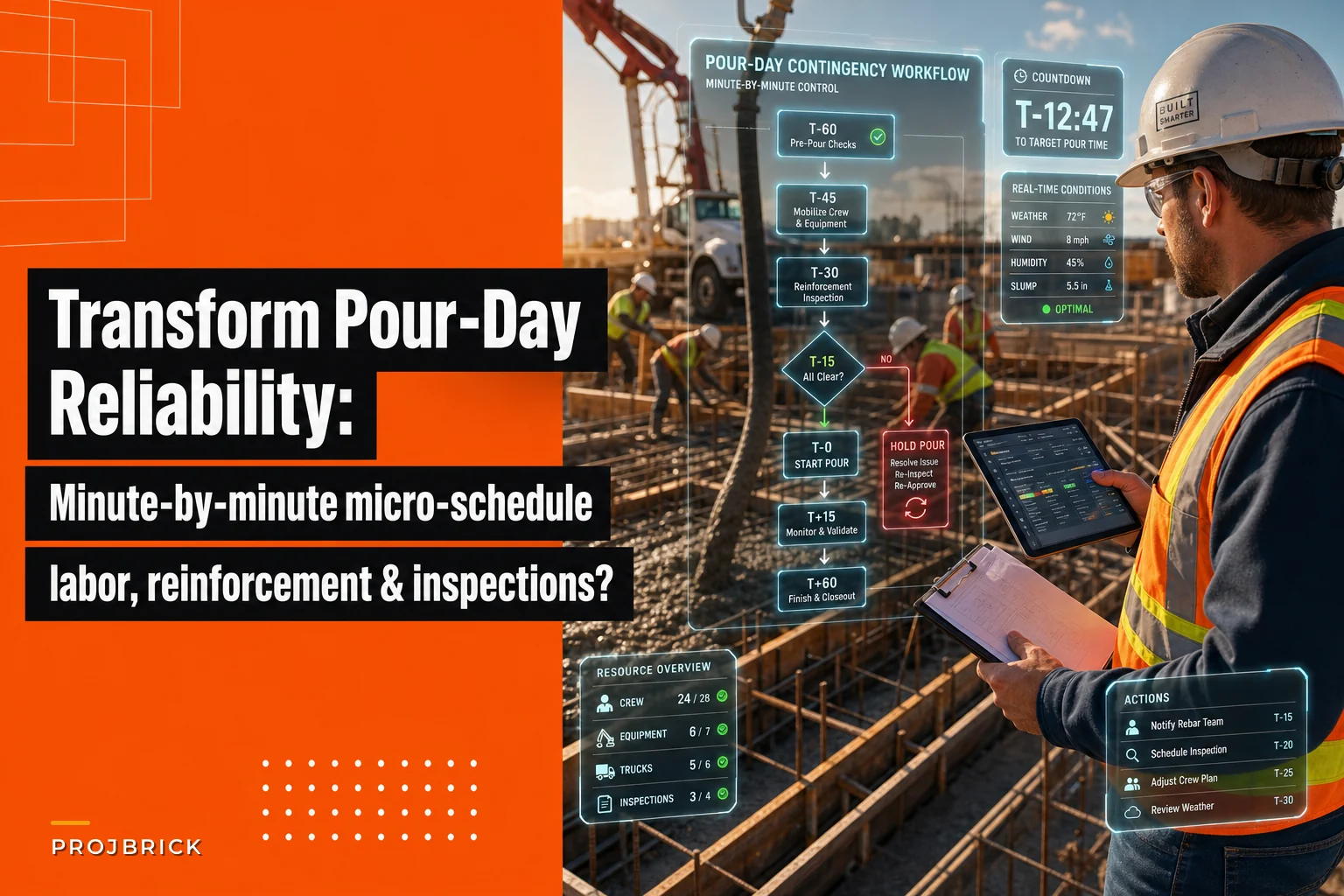 Transform pour day reliability: a minute-by-minute concrete micro-schedule for labor, reinforcement and inspections