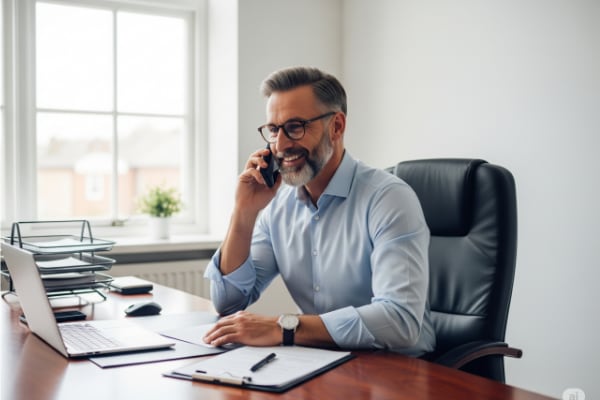 A man on a phone call in an office