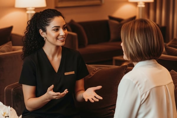 A beautician providing a facial treatment