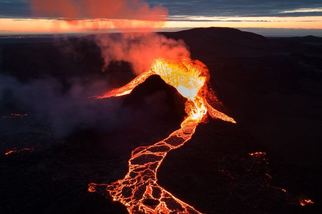 River of Lava Flowing From an Erupting Volcano