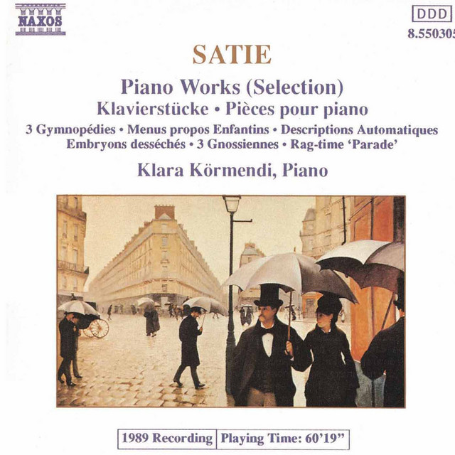 Piano Works (Selection): 3 gymnopédies; Menus propos enfantins; Descriptions automatiques; Embryons desséchés; 3 gnossiennes; Rag-time 'Parade' cover art