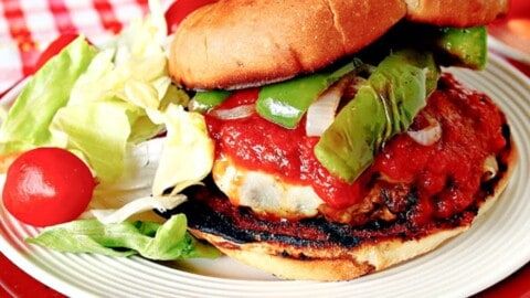 Italian Style Pizza Burgers with Grilled Peppers