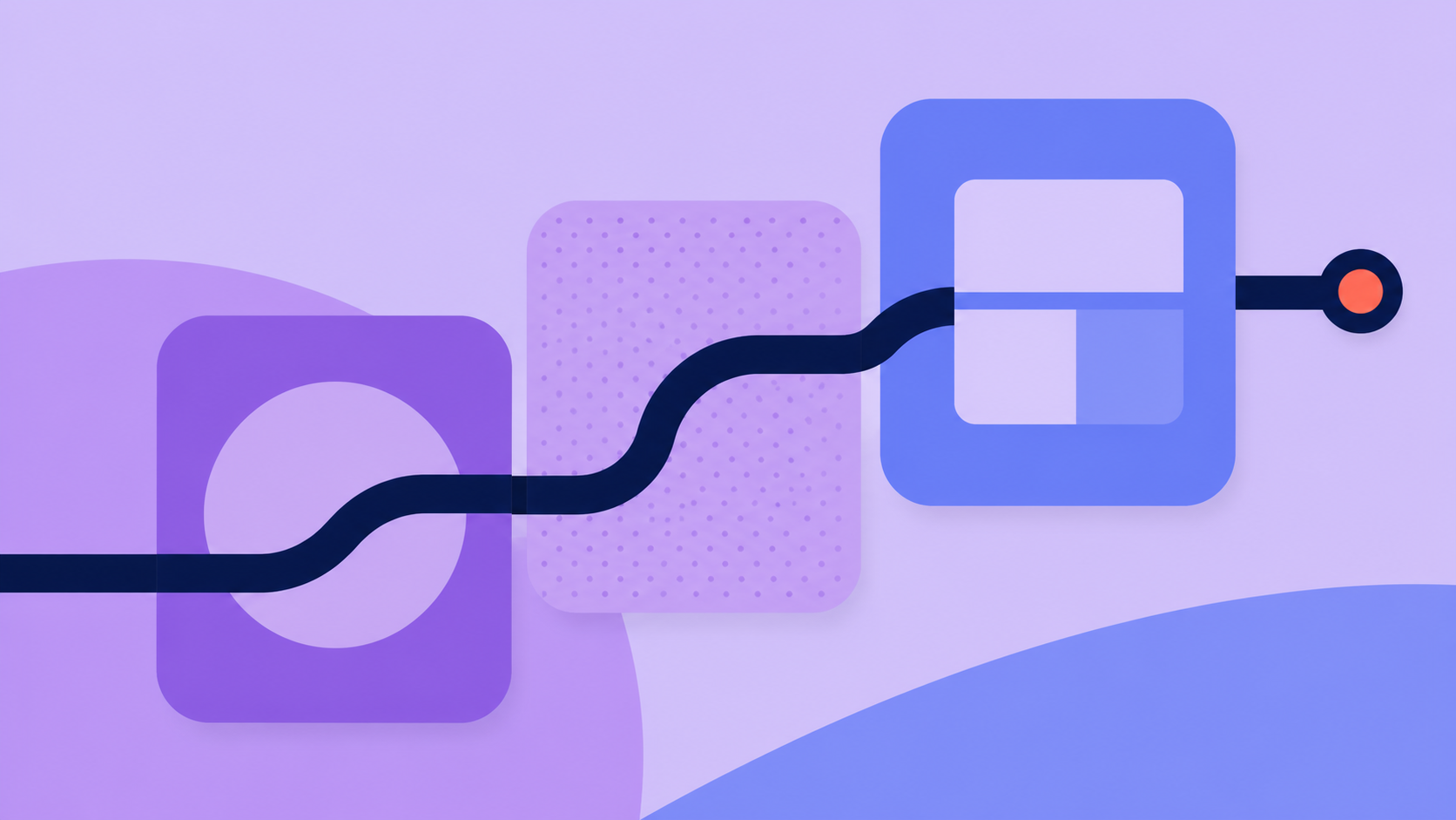 Abstract Aks illustration of a three-step product walkthrough connected by a flowing path