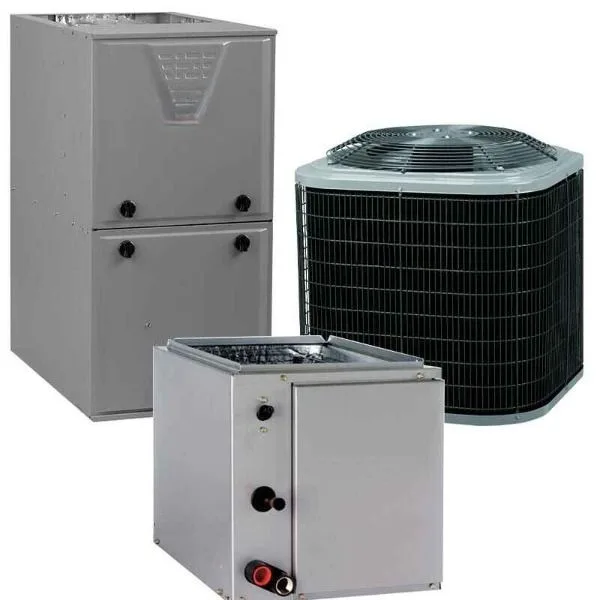 Furnace, indoor coil, and outdoor air-conditioning unit shown as a complete replacement system