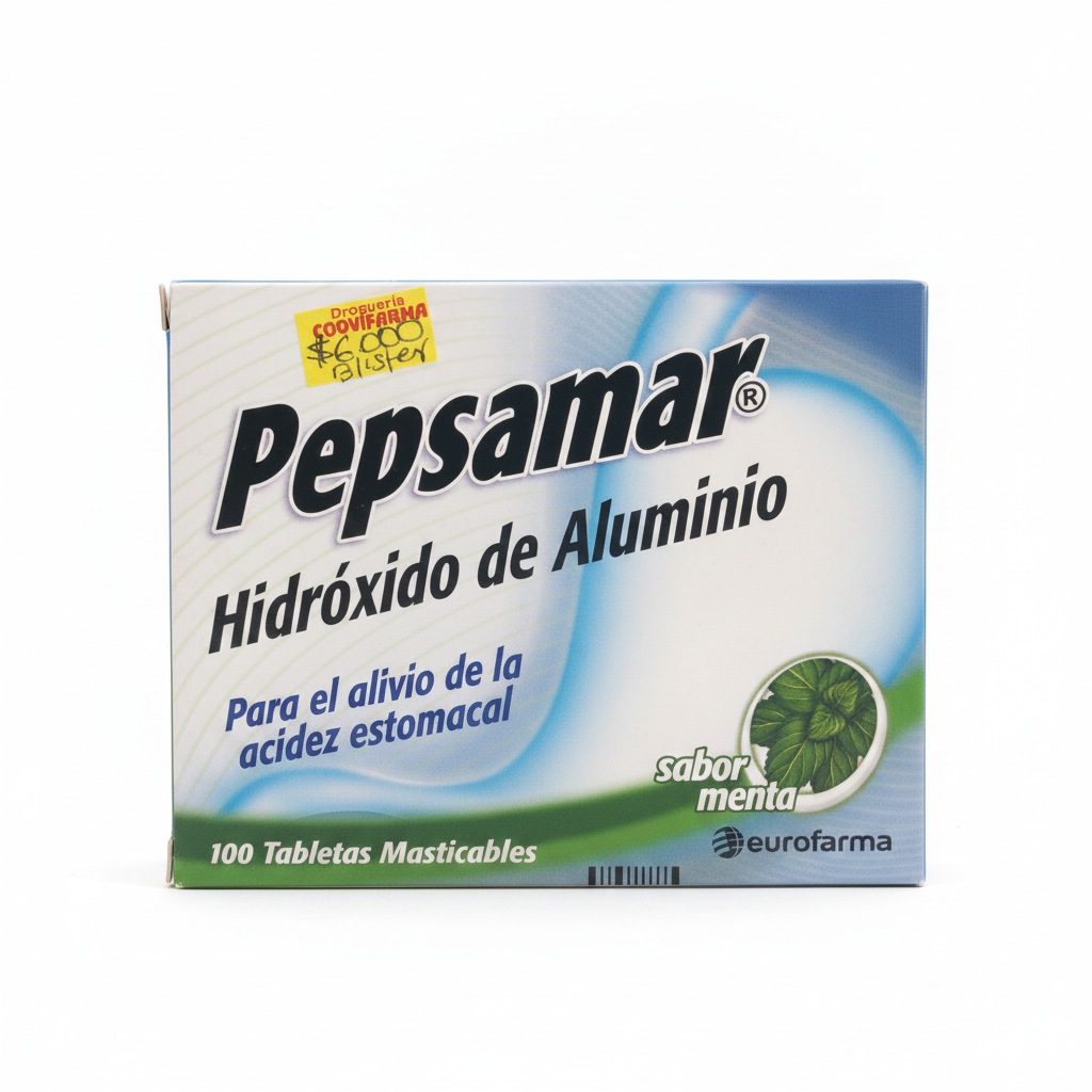 Pepsamar Sabor Menta Caja Con 100 Tabletas Masticables Eurofarma