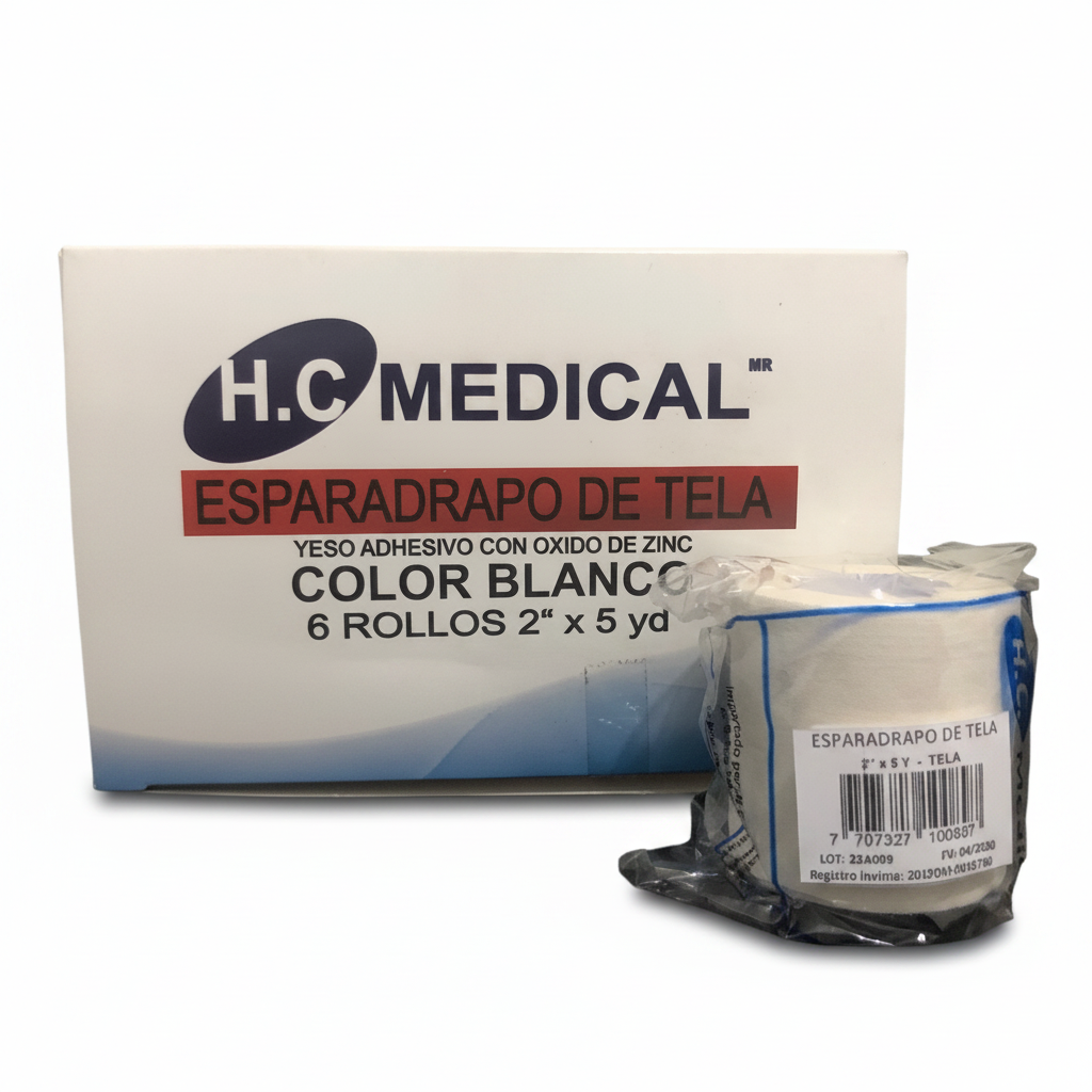 H.C MEDICAL Esparadrapo de Tela con Oxido de Zinc 2" x 5 yd HC Medical