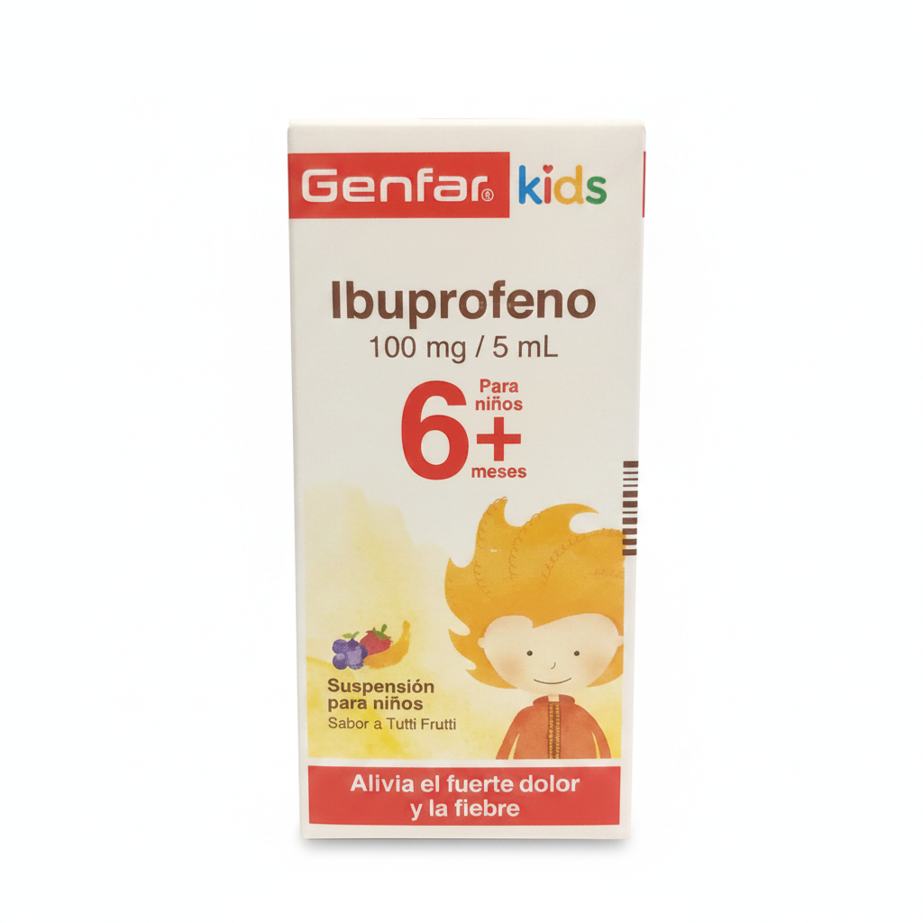 Ibuprofeno kids para niños 6+ meses 100 mg / 5 mL Genfar