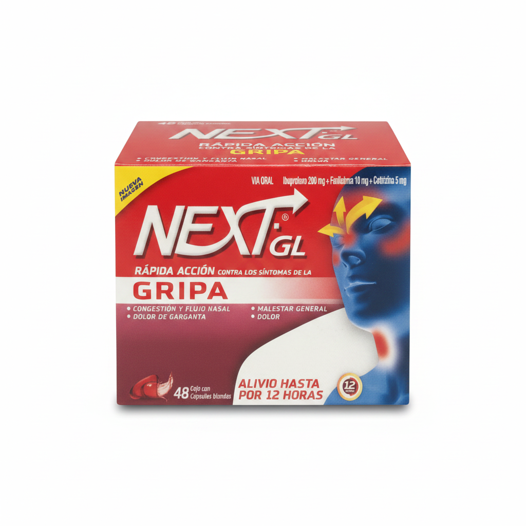 NEXT GL Ibuprofeno 200 mg + Fenilefrina 10 mg + Cetirizina 5 mg Genomma Lab