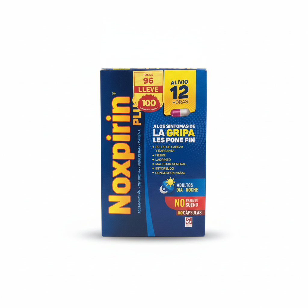 Noxpirin Plus x100 Capsulas alivio 12 horas adultos dia - noche Siegfreid