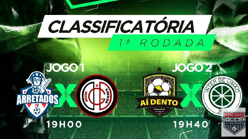 undefined - Hoje teremos a 1a Rodada da fase classificatória do 5º Torneio Funcional Soccer.

Foi realizada a Enquete com votações dos resultados dos jogos para esquentarmos os bastidores.

Eis os resultados dos palpites:

No 1°jogo, os ARRETADOS tem 41% dos palpites e o DEIXE DE GUERRA tem 59%. No 2° jogo, o AÍ DENTO tem 47% e o INTER  DE LIMÃO tem 53% dos palpites.

E aí, qual o seu palpite? Quem vencerá os jogos? Vc concorda com o resultado da enquete????