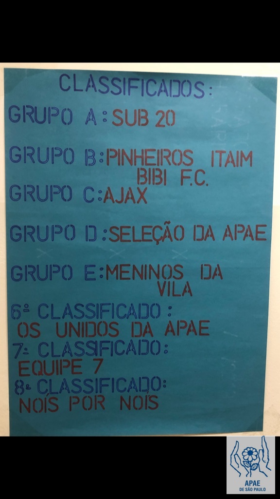 Campeonato de Futebol APAESP 2019 - LISTA DE CLASSIFICADOS PARA AS QUARTAS DE FINAL!!