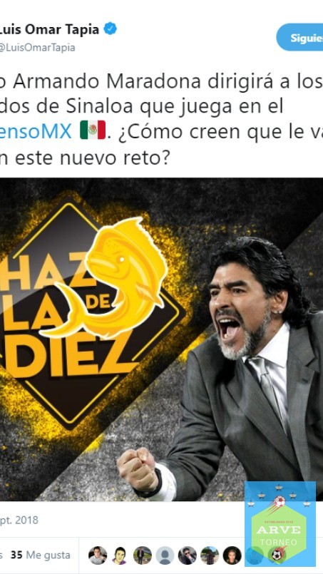 undefined - Diego Armando Maradona dirigirá a los Dorados de Sinaloa que juega en el #AscensoMX 🇲🇽. ¿Cómo creen que le vaya al 🔟 en este nuevo reto?