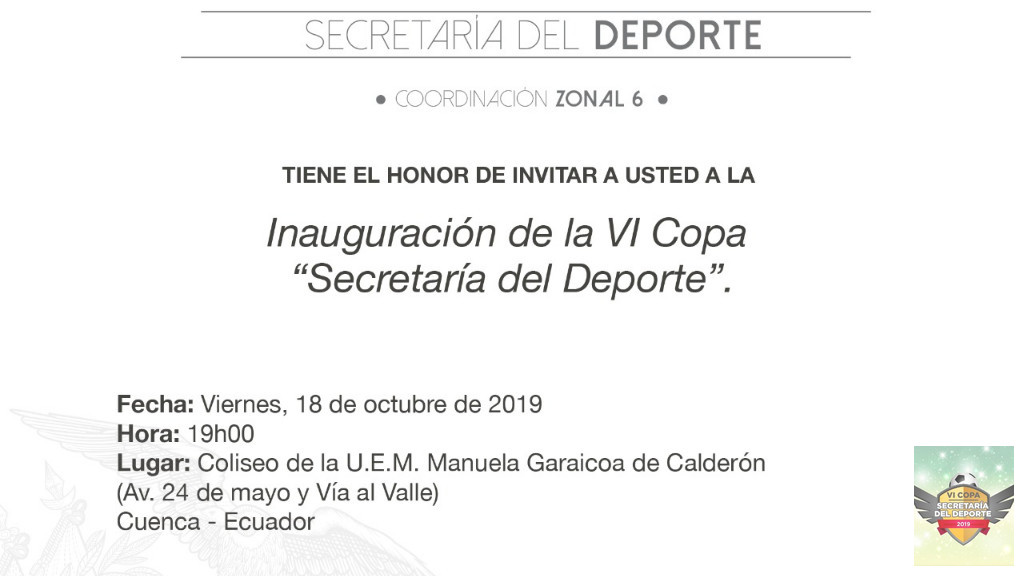 COPA INTERINSTITUCIONAL SECRETARÍA DEL DEPORTE - AVISO: "INAUGURACIÓN"