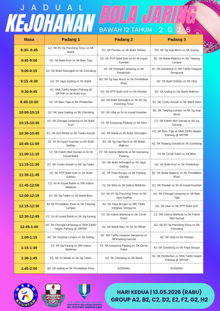 KEJOHANAN BOLA JARING B12 MSSD KUANTAN 2026  - HARI KEDUA, RABU, 13 MEI 2026