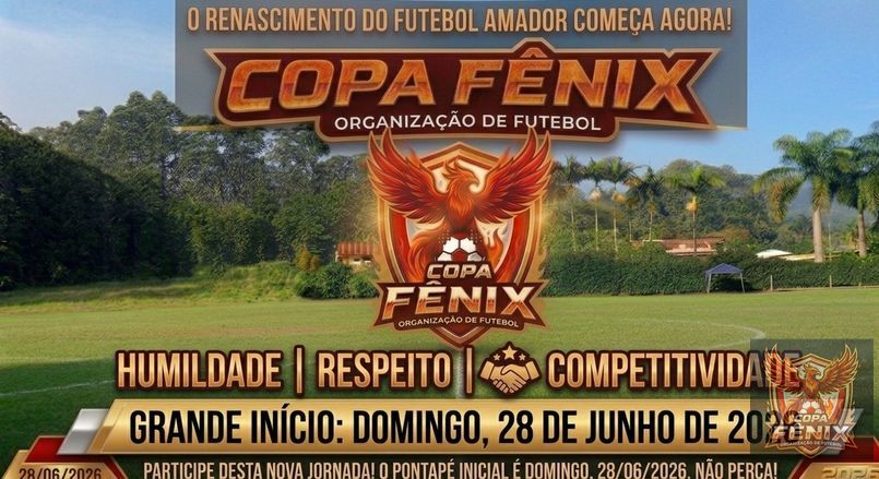 COPA FENIX 🐦‍🔥 - A Copa Fênix 2026 de futebol amador iniciará no domingo, 28 de junho de 2026, marcando o lançamento de sua nova identidade visual baseada em humildade, respeito e competitividade. Sob o lema "O renascimento do futebol amador começa agora!", o torneio regional em Cajamar busca resgatar a paixão comunitária e a essência do esporte de várzea local, convocando atletas e torcedores para o pontapé inicial.