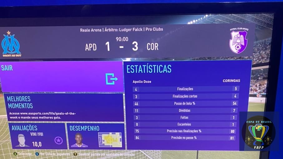 COPA DO BRASIL MÁSTER 3°  - QUARTAS DE FINAL APOLLO DOZE 1 X 3 CORINGAS 