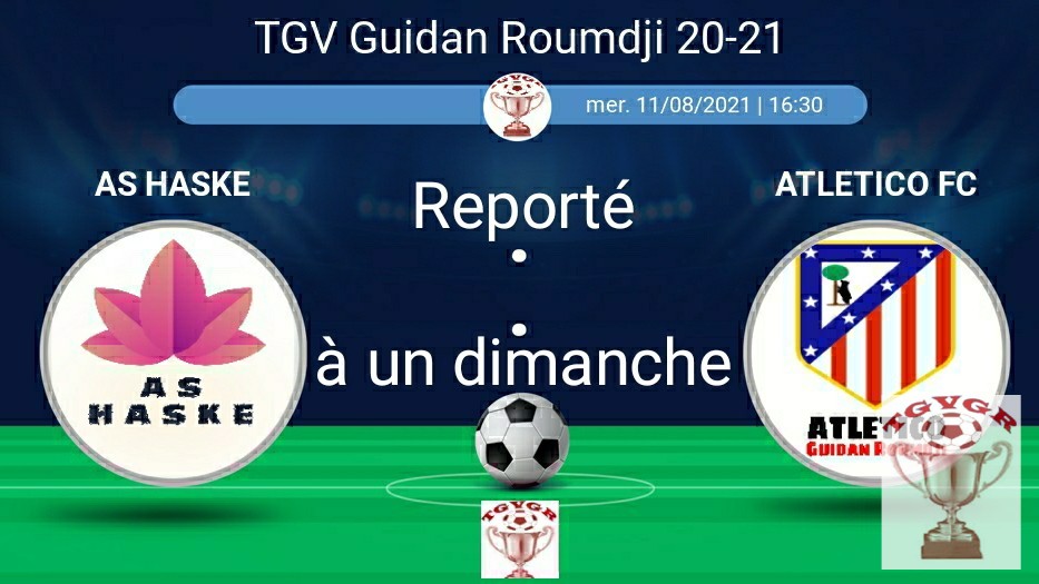 undefined - En raison de fortes pluies, le match d'ouverture du TGV Guidan Roumdji 20-21 a été reporté à un dimanche ultérieure.
Rendez vous incha Allah au deuxième match opposant LIBERTÉ FC et AS MAKERA jeudi à 16h30.