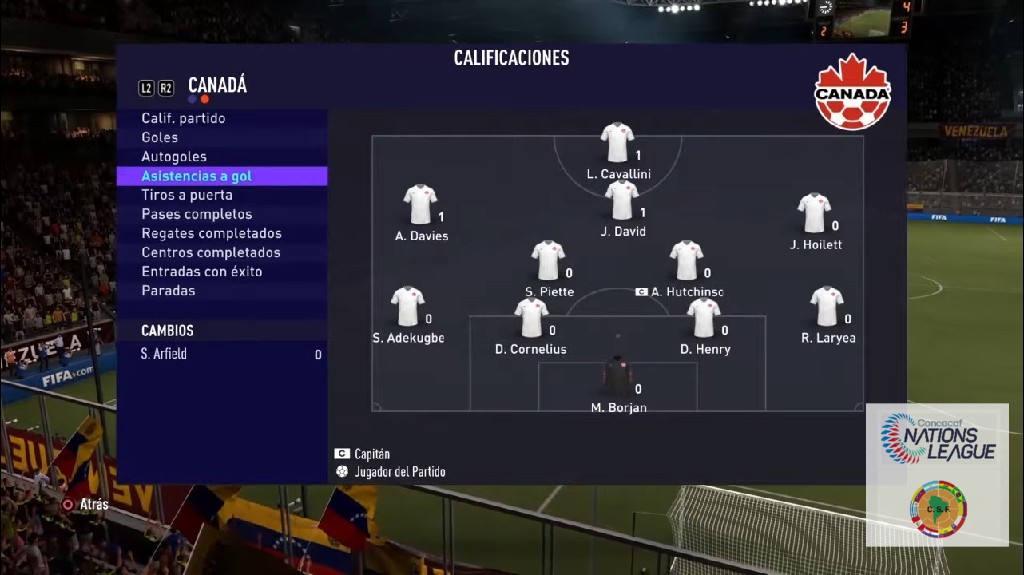 Nations League Concacaf y Conmebol🎮 - Asistencias (CPU)