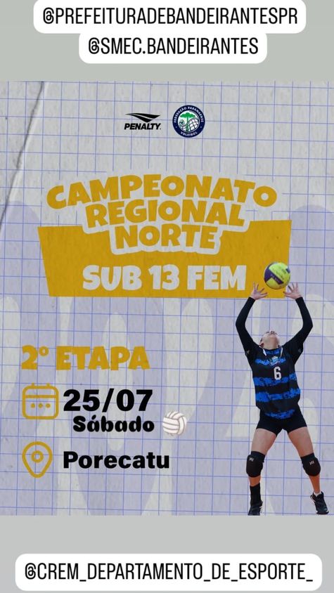 undefined - Na Prefeitura Municipal de Bandeirantes, Secretaria de Educação e CREM o Esporte e os Eventos Esportivos não param neste final de semana temos liga de Vôlei🏐 disputando contra os gigantes nossas meninas vão a quadra no sábado 25 de julho o dia todo em mais uma etapa da Liga Paranaense em Porecatu, lembrando que no dia 8 de Agosto a etapa será em Bandeirantes no CHINELÃO. Vamos torcer juntos!