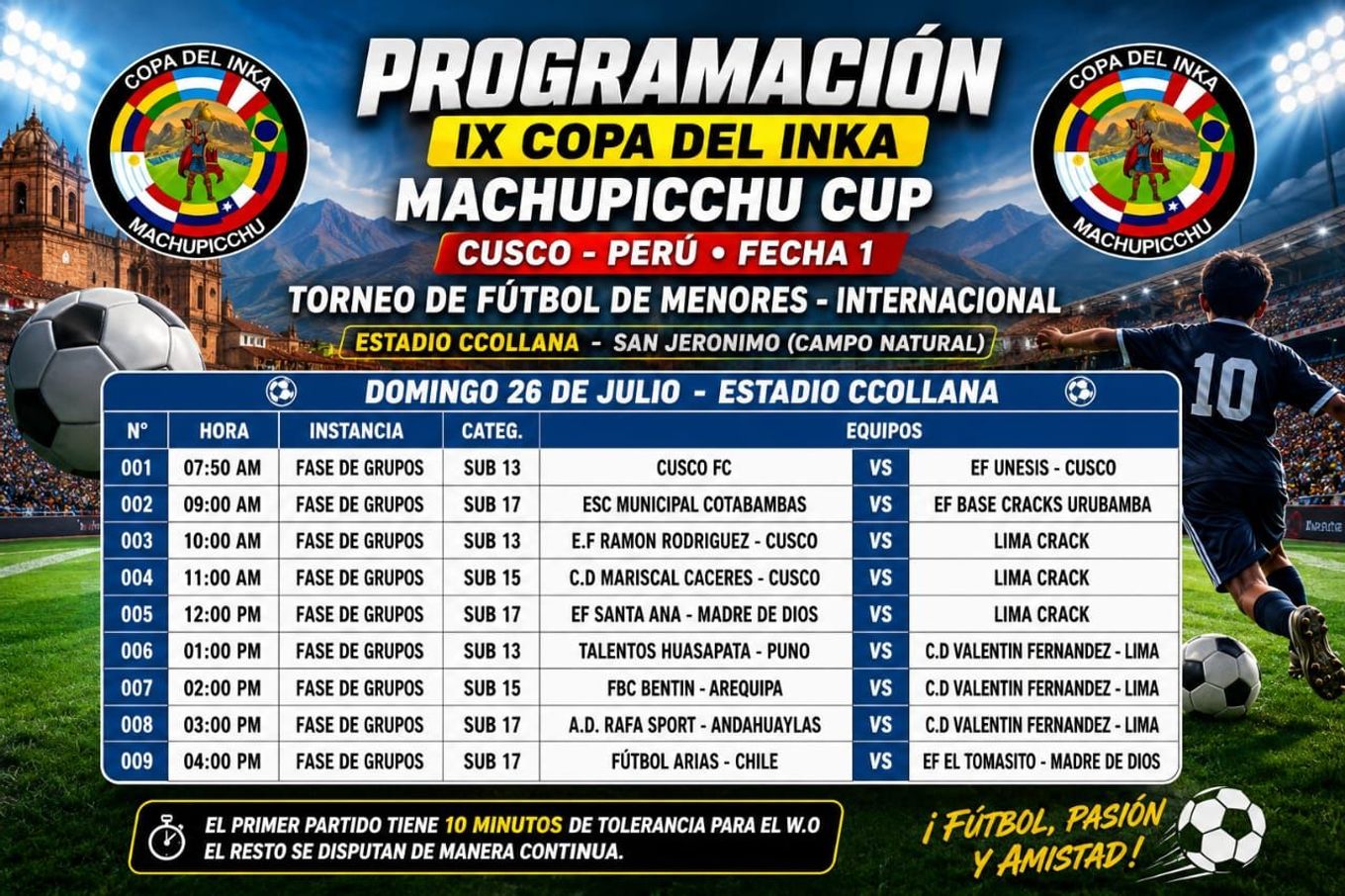 COPA DEL INKA MACHUPICCHU CUP - Programación Futbol 11 - Fecha 1