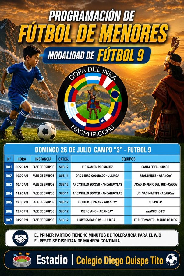 COPA DEL INKA MACHUPICCHU CUP - Programación Futbol 9 - Fecha 1