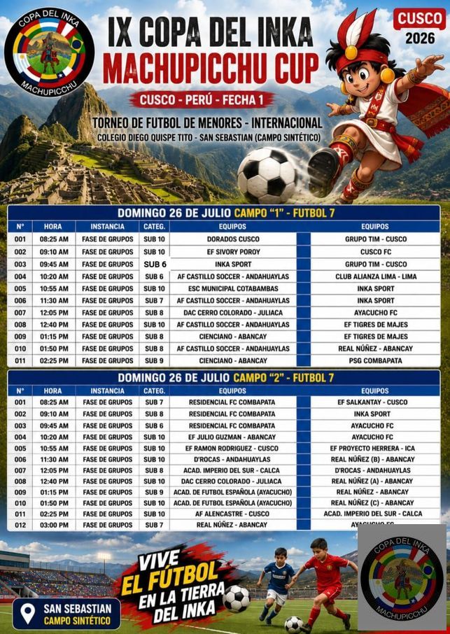 COPA DEL INKA MACHUPICCHU CUP - Programación Futbol 7 - Fecha 1
