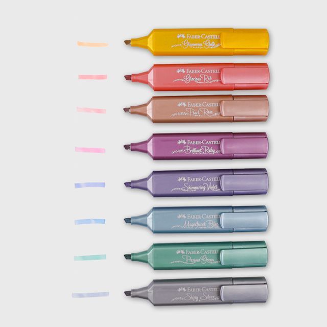 Pack 8 Subrayadores Faber Castell con Purpurina Efecto Metálico 